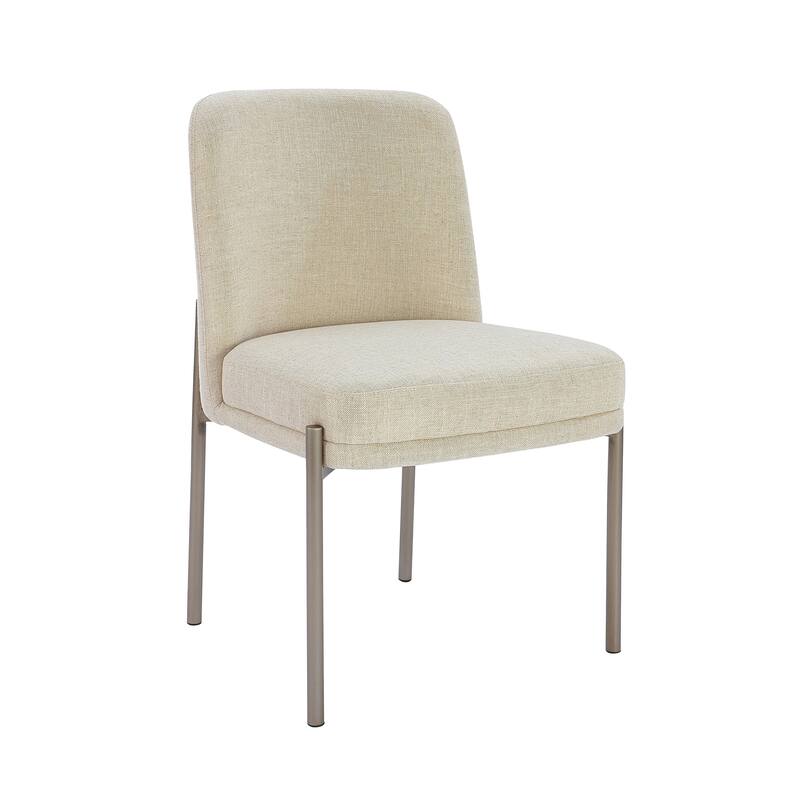 Zame 21 Inch Dining Chair, Cream White Linen, Set of 2, Sleek Modern Metal Legs