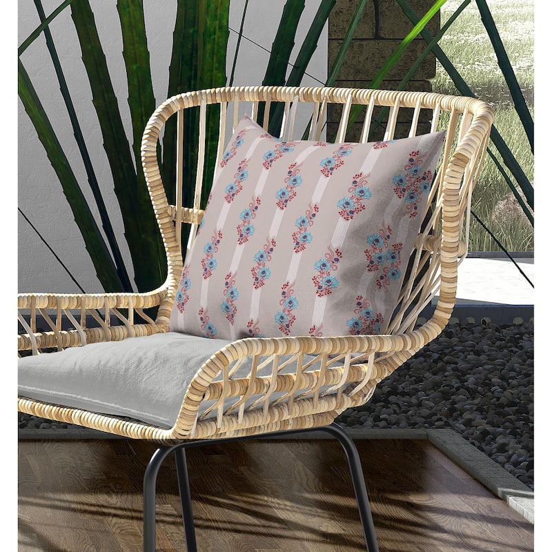 Floral Luminosity Indoor/Outdoor Reversible Throw Pillow Blue and Red