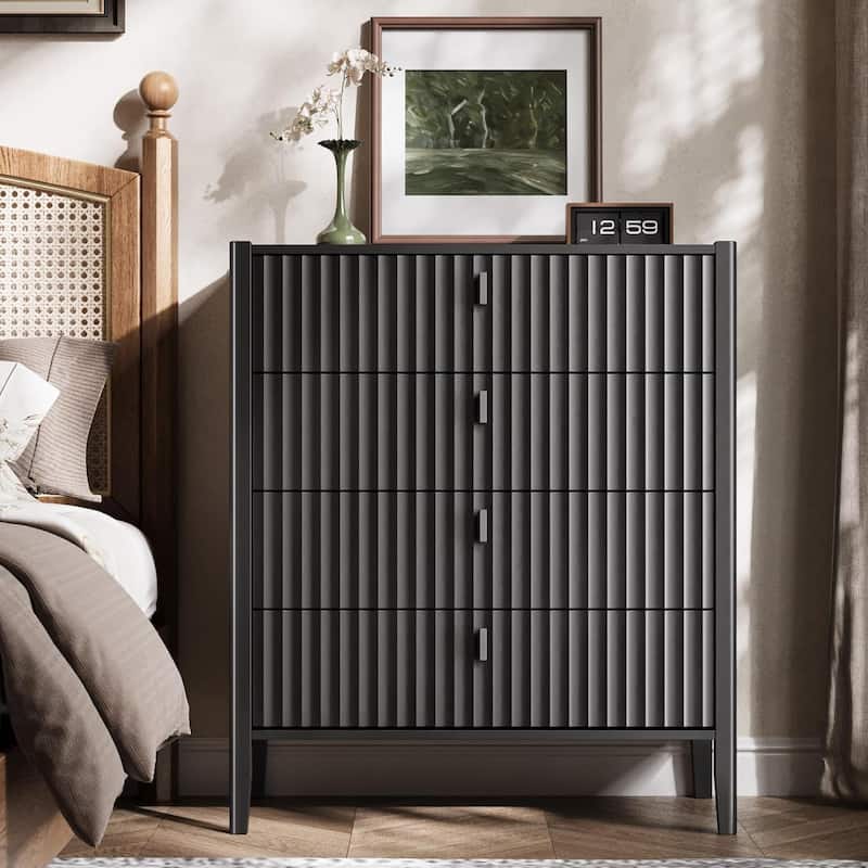 Modern Dresser, Fluted Wood Chest with Deep Drawers for Bedroom, Living Room