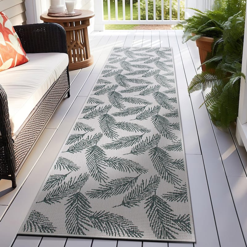 World Rug Gallery Nature Inspired Floral Indoor/Outdoor Area Rug - 2' x 7' Runner - Green