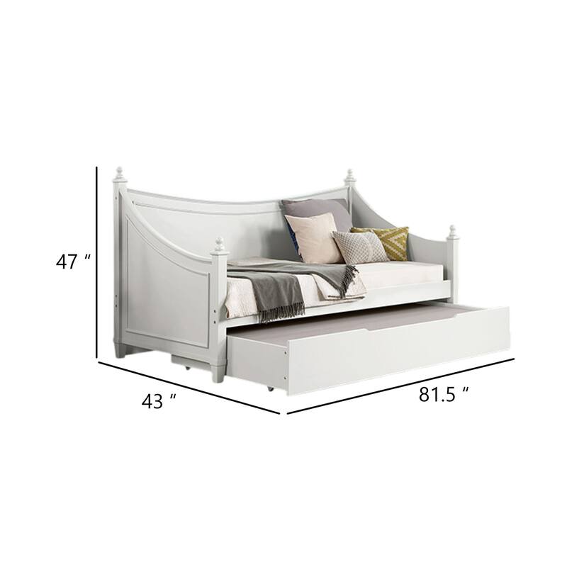 Kiki Twin Size Daybed w Trundle, Molded Details White Solid Wood