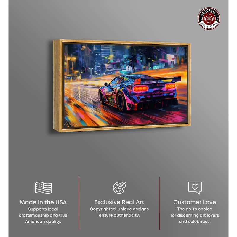 Notoriart Night Drive Vibes Framed Car 1 Piece Canvas Wall Art