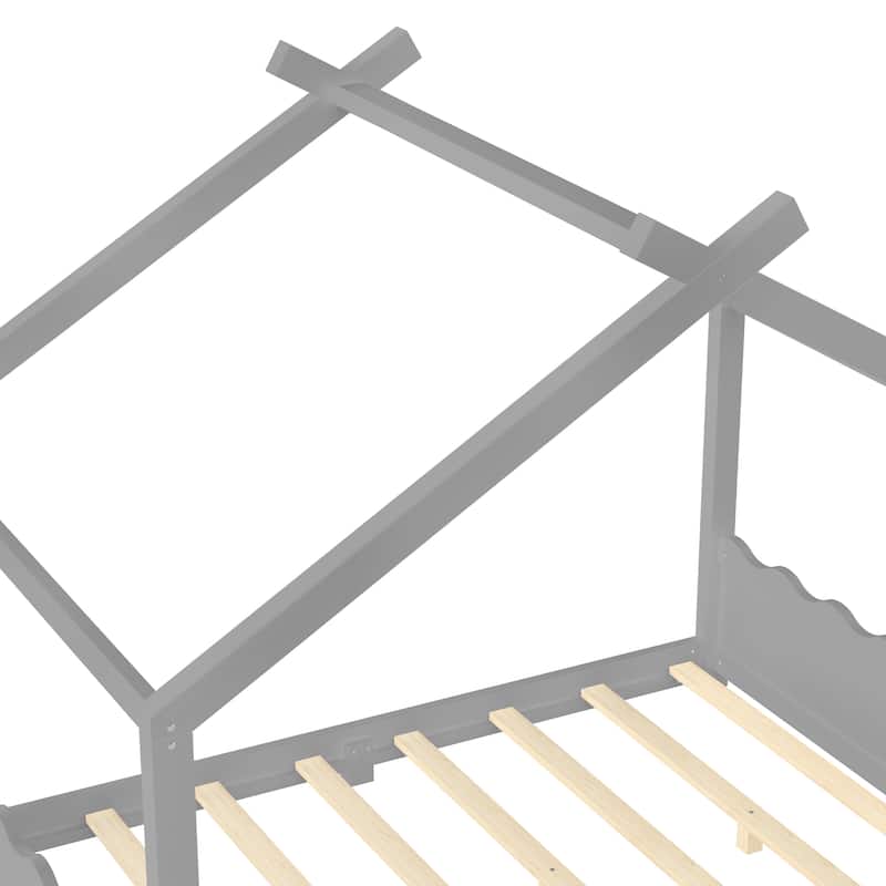 Queen/Full/Twin Solid Wood House Floor Bed, No Box Spring Needed