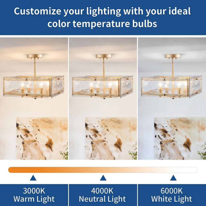 Starsky 4-light 14'' Glass Caged Ceiling Light Round/Square/Rectangle Semi Flush Mount