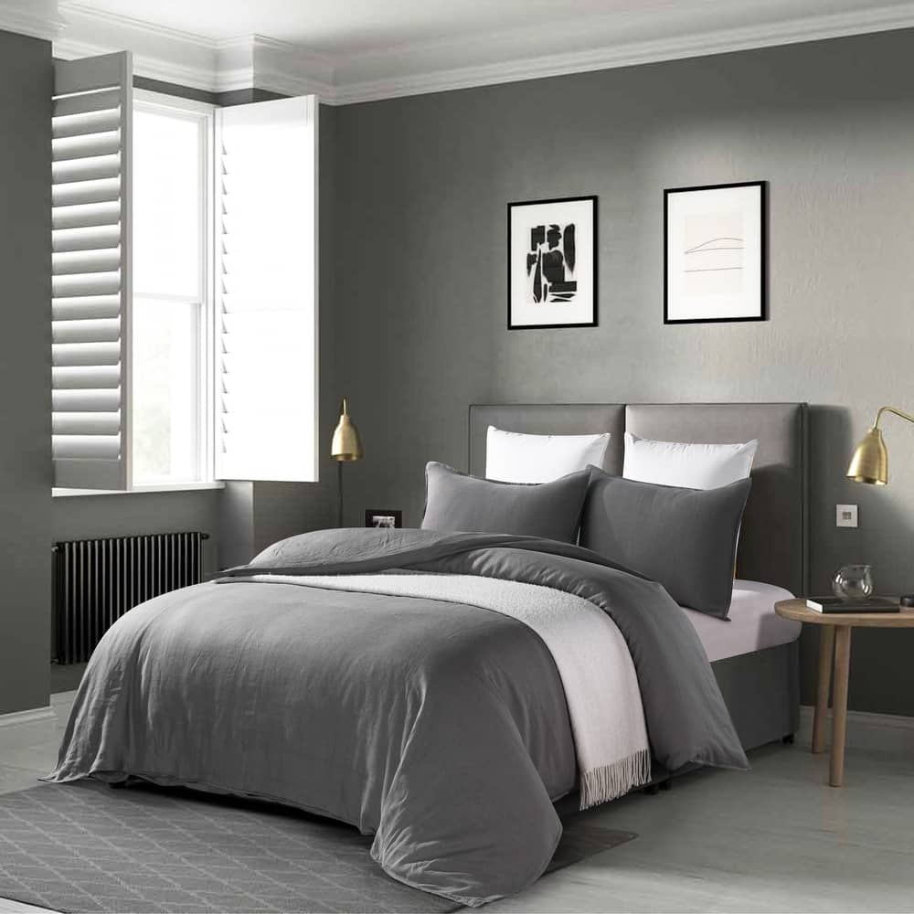 100% French Linen Duvet Cover Set, Stonewashed Texture, All Season Cozy & Durable