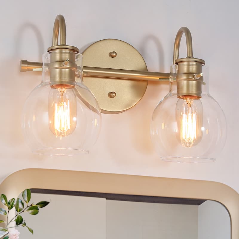 Bela Modern Gold 4-Light Bathroom Vanity Lights Glass Dimmable Wall Sconces