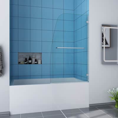 Elegant Frameless Pivot Hinged Fixed Bathtub Panel 5/16" Clear Tempered Glass Door Rotated 90° Shower Door for Bathtub