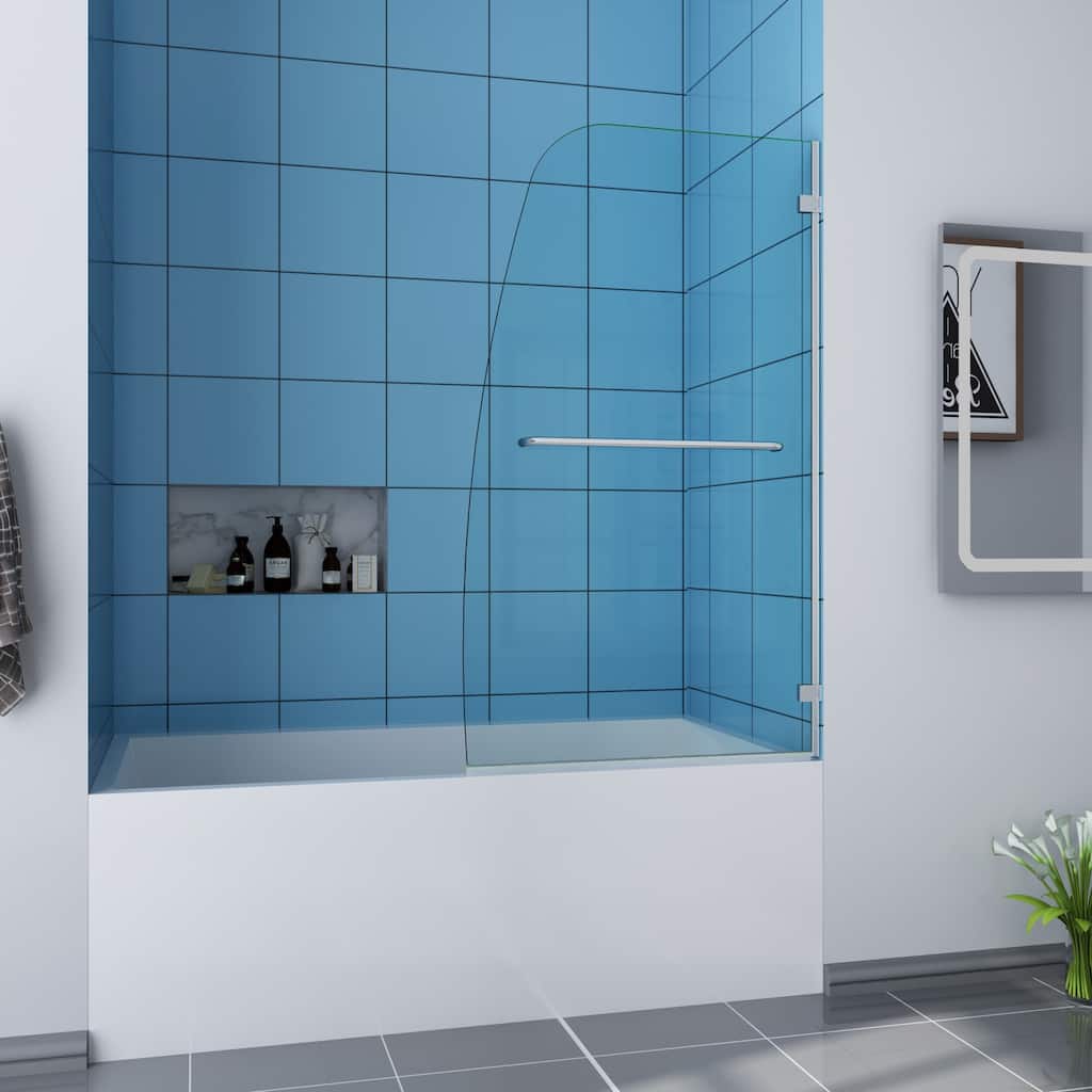 Elegant Frameless Pivot Hinged Fixed Bathtub Panel 5/16" Clear Tempered Glass Door Rotated 90° Shower Door for Bathtub