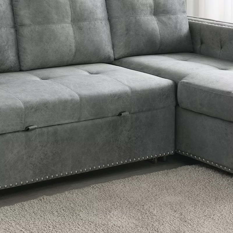 Modern Reversible L-shaped Sleeper Sectional Sofa Bed with Storage Chaise