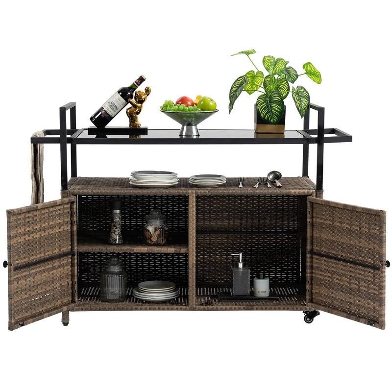 Patio Wine Serving Cart w/Wheels for Porch Backyard