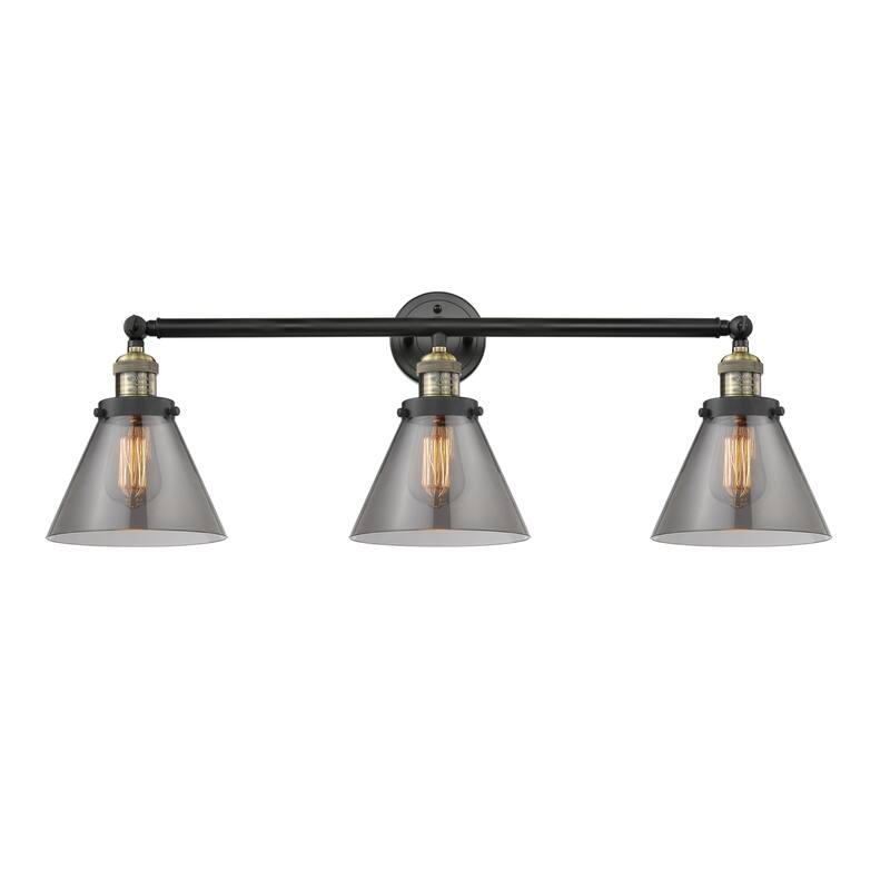 Innovations Lighting Large Cone 3 Light 32" Wide Bathroom Vanity Light - Black Antique Brass / Smoked