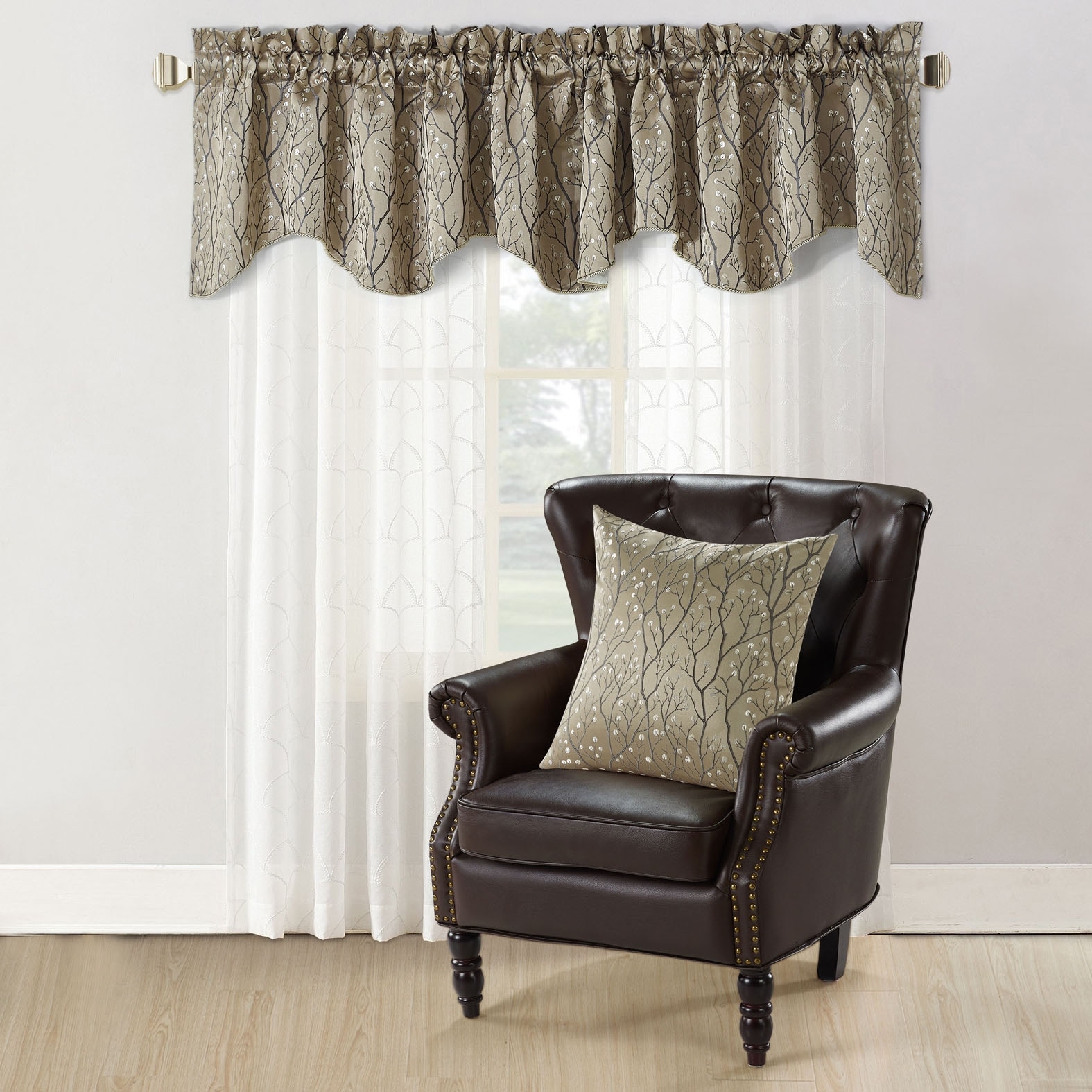 Hoorn Jacquard Valance and Pillow Sham 2-piece Set with Branch Pattern