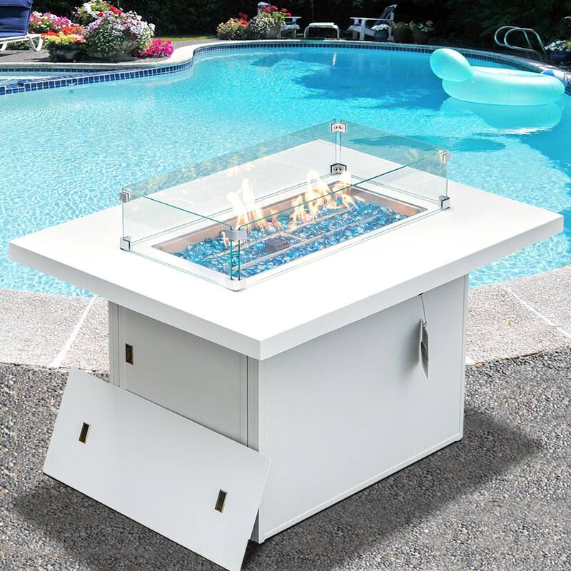 FINCATI Outdoor Aluminum 43" Dual-fuel Propane Fire Pit Table, CSA-certified, 60,000 BTU Modern Rectangular Firepit