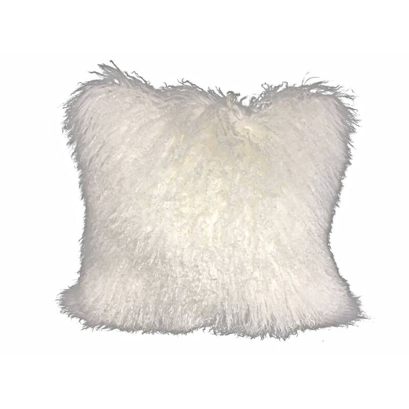 20" Bright White Genuine Tibetan Lamb Fur Pillow With Microsuede Backing