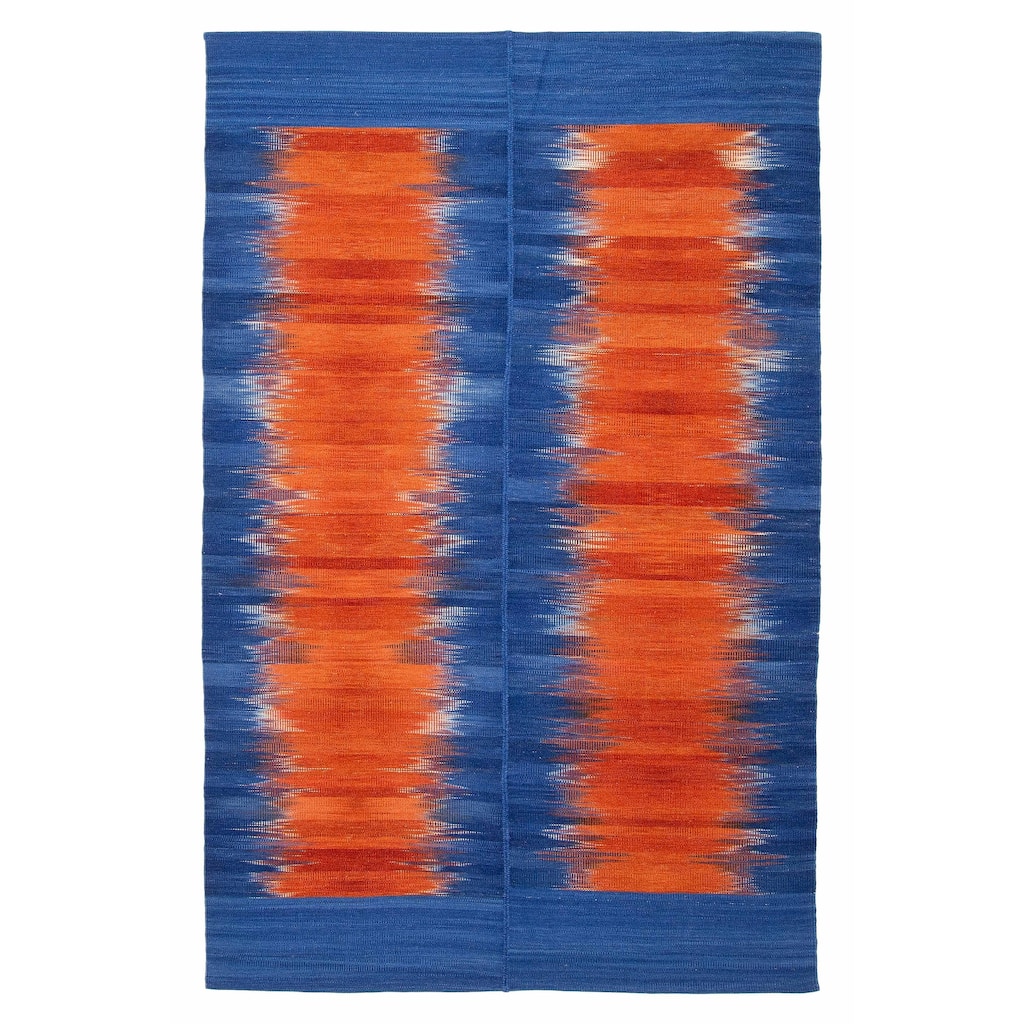 ECARPETGALLERY Flat-Weave Ankara FW Dark Blue Wool Kilim - 5'0 x 7'11