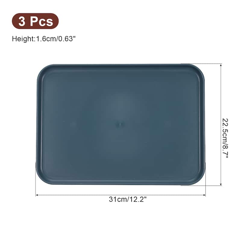 3Pcs 12.2"x8.7" Plates Rectangular Dinner Plates Reusable - Black