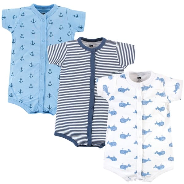 slide 1 of 1, Hudson Baby Infant Boy Cotton Rompers 3pk, Blue Whale 0 - 3 Months - Blue