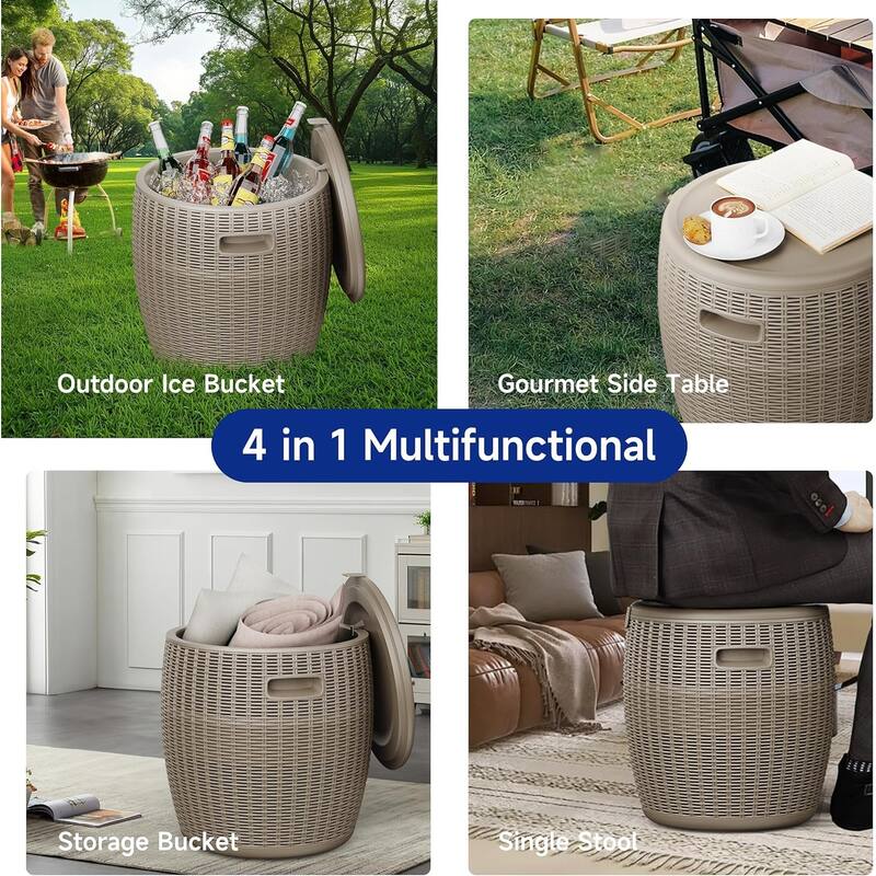All-in-one Outdoor Ice Bucket, Indoor Storage Basket Seat, Durable Rattan Design