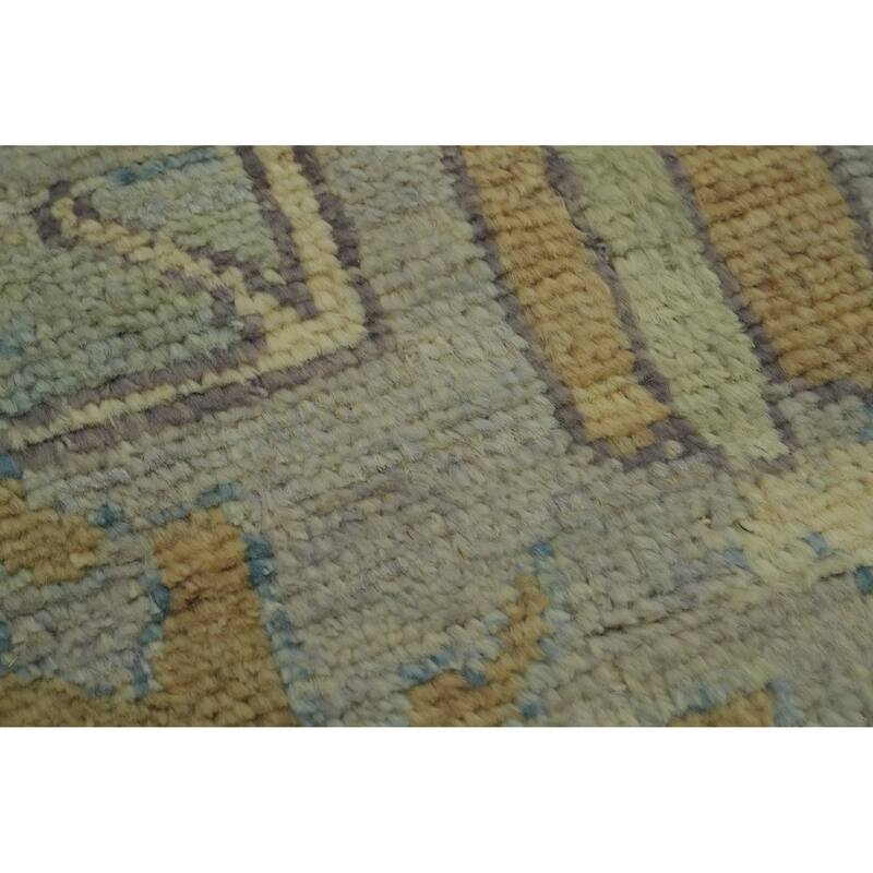 Vegetable Dye Wool Oushak Turkish Runner Rug, Floral Geometric Carpet - 13' 9'' X 2' 10''