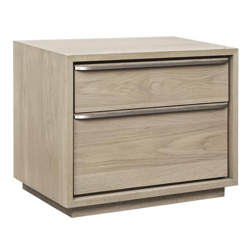 30 Inch Nightstand 2 Drawers Elongated Metal Handles Brown Wood - Brown