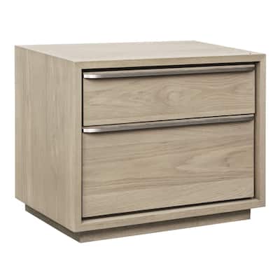 30 Inch Nightstand 2 Drawers Elongated Metal Handles Brown Wood
