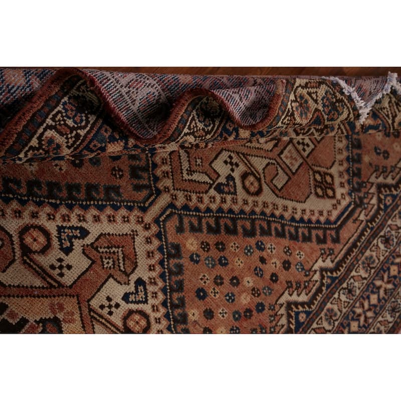 Geometric Bakhtiari Persian Vintage Rug Handmade Orange Wool Carpet - 4'11" x 10'0"