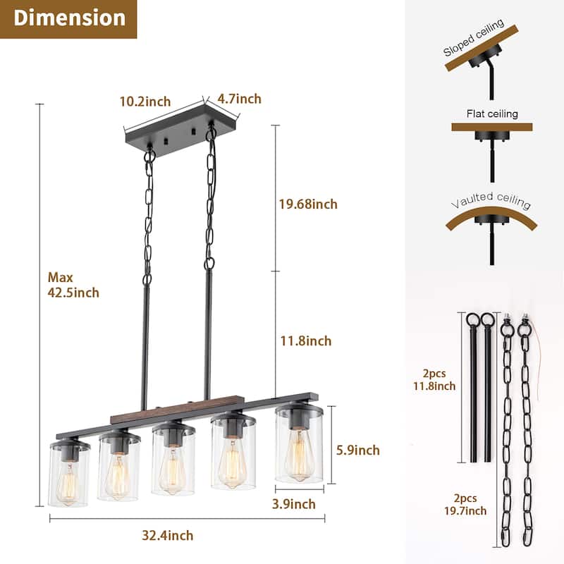 Starsky Modern Farmhouse Chandelier Linear Kitchen Island Light with Cylindrical Glass Shade