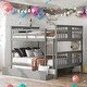 preview thumbnail 1 of 32, Full over Full Bunk Bed with 2 Drawers and Ladder for Bedroom Gray