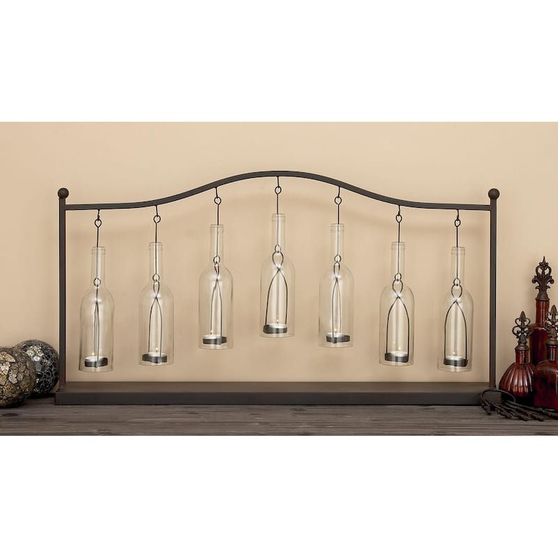 Metal Hanging Bottle Decorative Indoor Outdoor Candle Lantern - Black - Roche River Decor