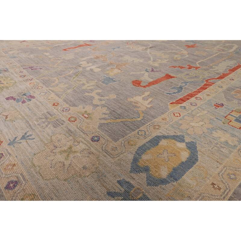 Vegetable Dye Oushak Area Rug Hand-Knotted Grey Wool Carpet - 8'0" x 9'9"