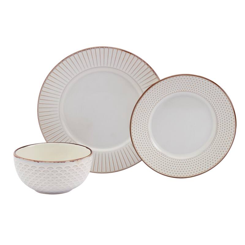 Tabletops Gallery Monroe 12PC Embossed Ivory Round Dinnerware Set - N/A