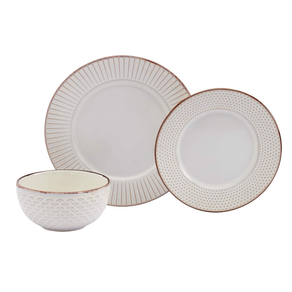 Tabletops Gallery Monroe 12PC Embossed Ivory Round Dinnerware Set - N/A