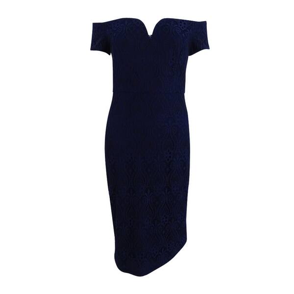 Shop Guess Women S Off The Shoulder Lace Sheath Dress 2 Navy Navy 6 Overstock 22992466