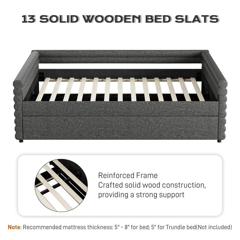 Ouyessir Modern Upholstered Tufted Daybed with Trundle & Drawers