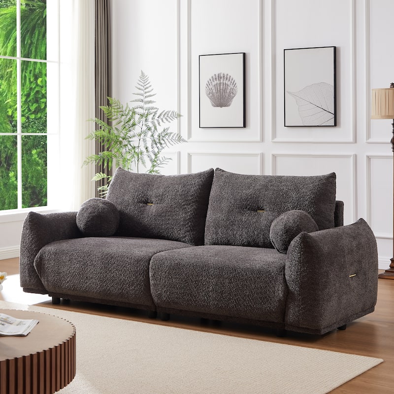 2 Sets of Wool 2-seater Cushion 90"Comfortable Sofa for living room 2 Cushions and 2 Ball Pillows