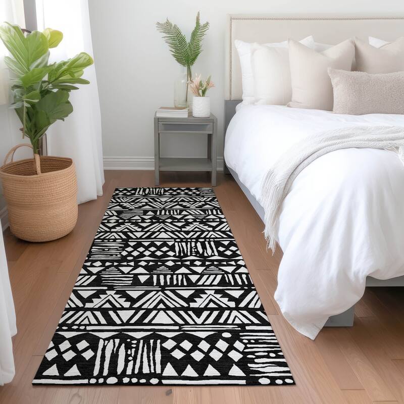 Premium Washable Super Soft Boho Modern Global Mayfield Rug - Black - 2'3" x 7'6"