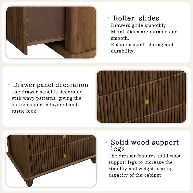 Fluted 5 Drawer Dresser, 45 Inch Tall Modern Chest of Drawers, Bedroom Dresser with Metal Handle, Wooden Drawer Organizer