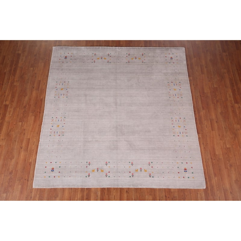 Tribal Gabbeh Indian Square Area Rug Hand-Knotted Wool Carpet - 7'5"x 7'9"