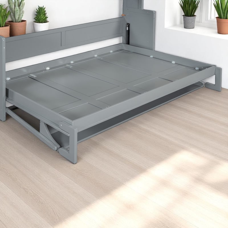Full/Queen Size Murphy Bed with Hydraulic Lift, Fold-Down Desk & Storage, Space-Saving Wall Bed Design