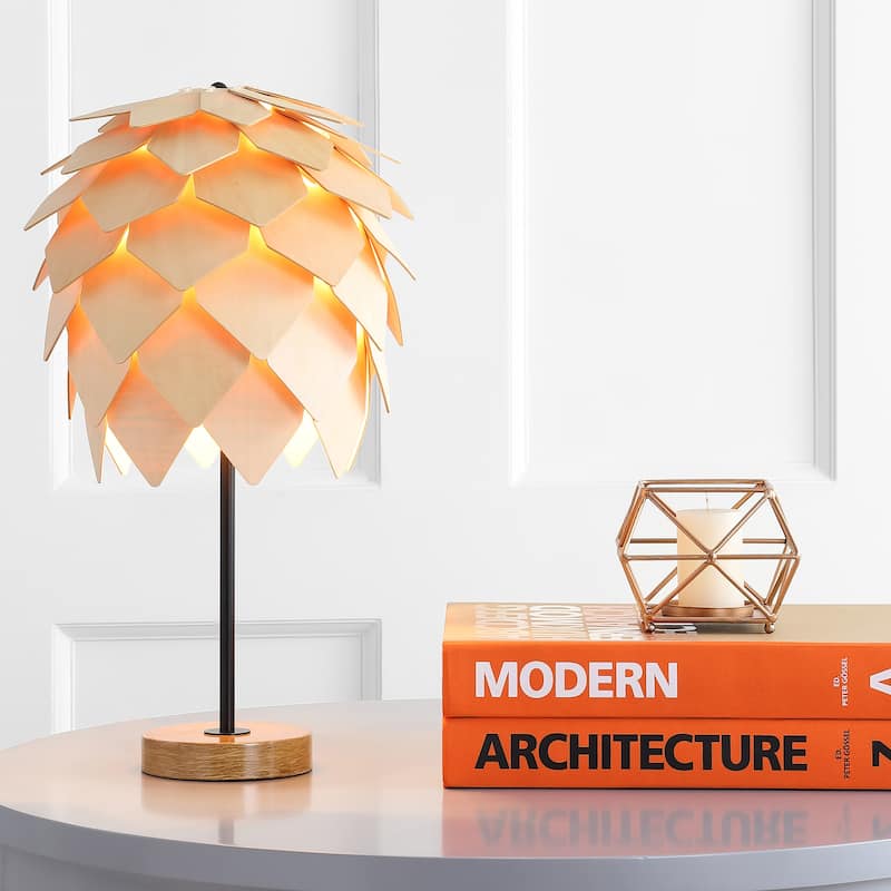 Colin 20.5" Pinecone Wood/Metal LED Table Lamp, Natural/Black by JONATHAN Y