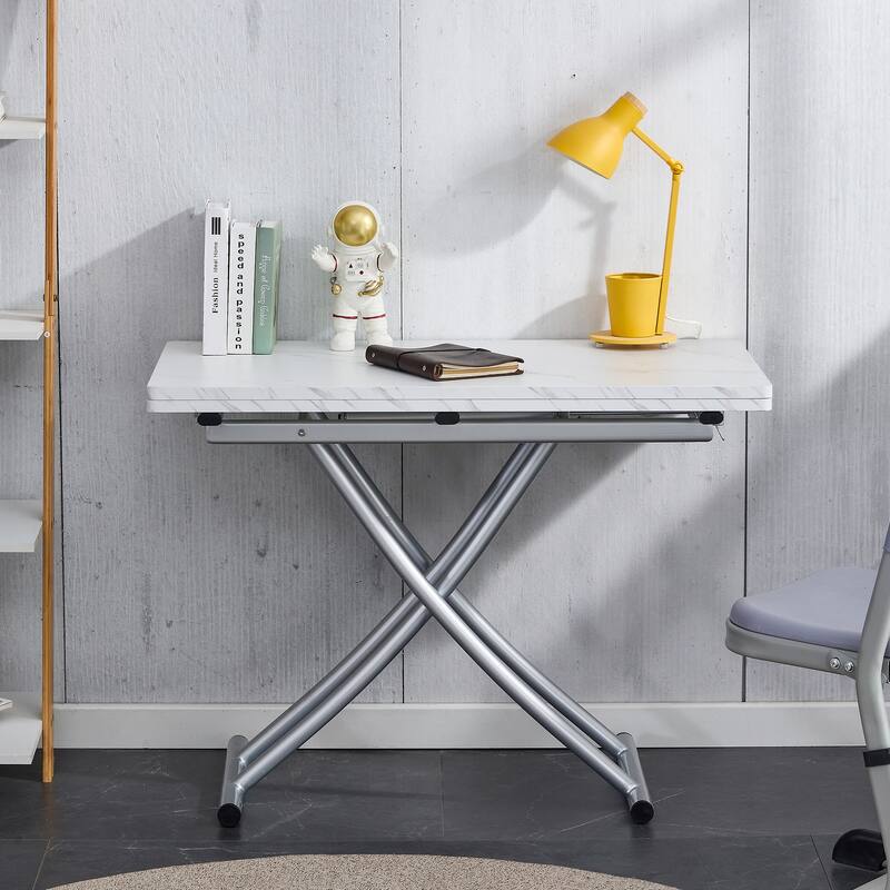 Modern lifting table, with a 0.8-inch wood grain process sticker desktop and metal legs, can be used as a dressing table