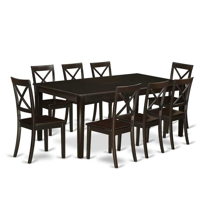 HomeStock 9-Piece Cappuccino Finish Solid Wood Top Dining Table with 8 Chairs with Lattice Back