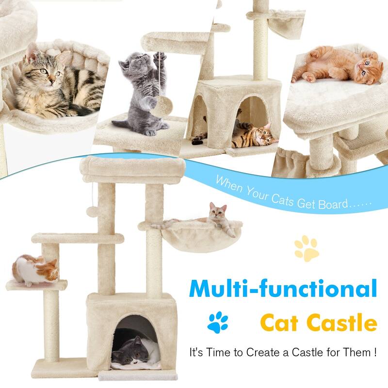 EROMMY Cat Tree – Multi-Level Cat Tower with Sisal Scratching Posts & Swing Ball, Modern Cat Furniture for Indoor Cats