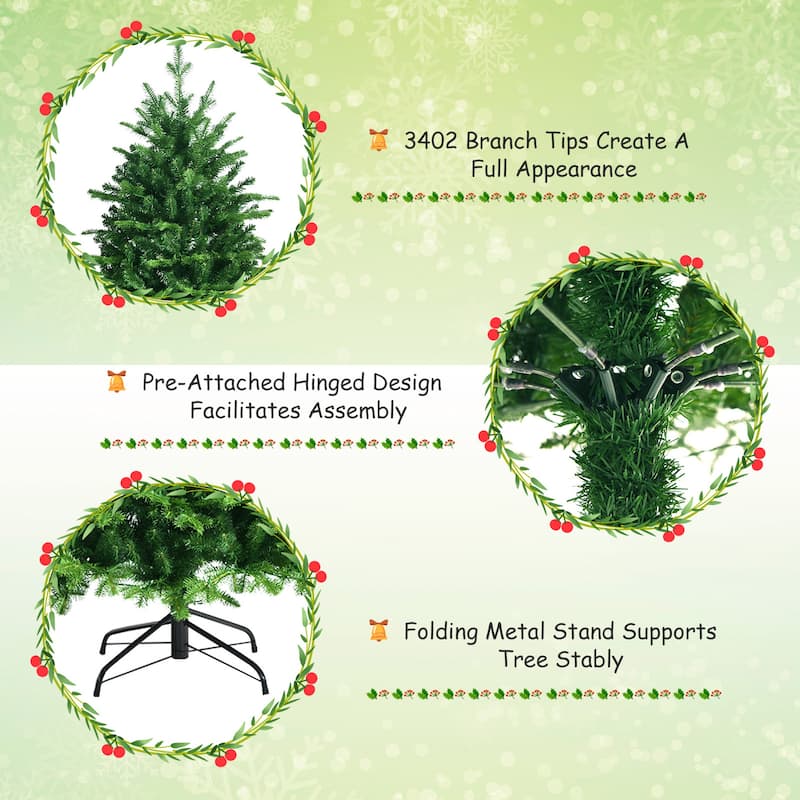Gymax 6/7/8 ft Pre-Lit Christmas Tree Artificial Hinged Xmas Tree w/