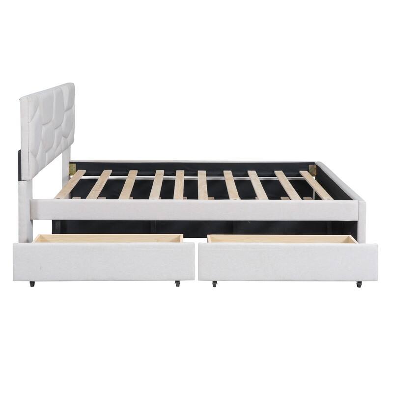 Full Size Upholstered Platform Bed with Trundle(Twin) & 2 Drawers for Kids,Adult Bedroom,Wooden Bedframe