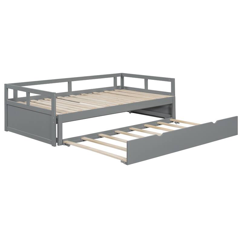 Twin to King Extending Daybed with Trundle Solid Wood Frame No Box Spring