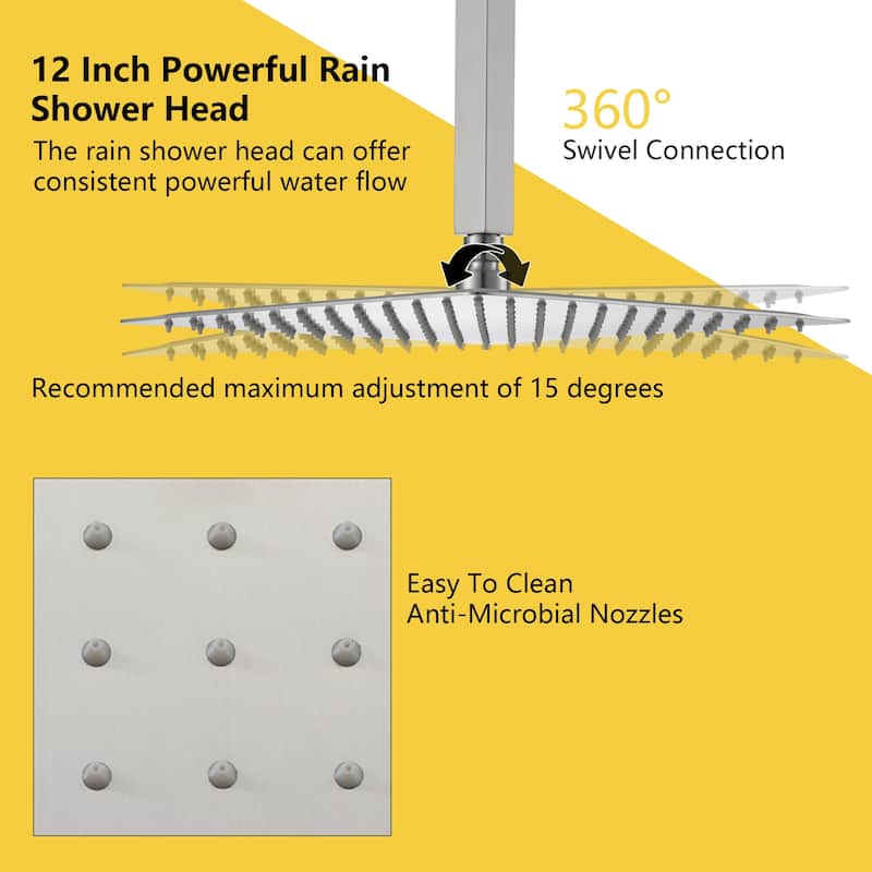 3-Spray Patterns 12 in. Ceiling Mount Pressure Balance Dual Shower Heads