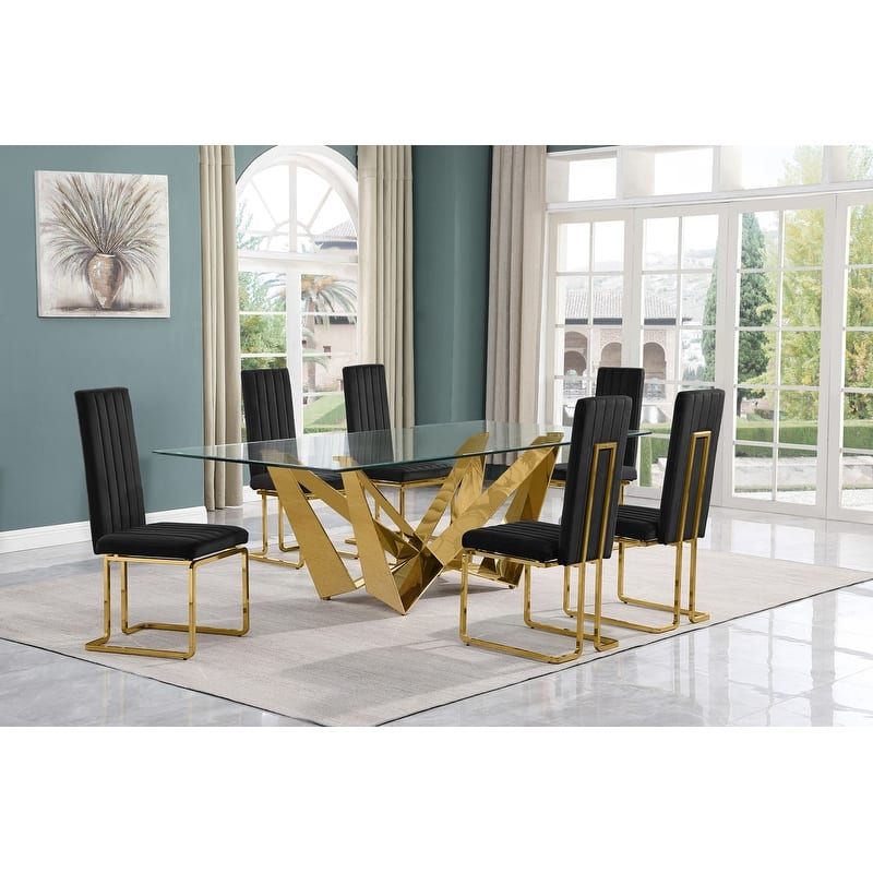 Best Quality Furniture D402/3-SC340-7 Dining Set with 94" 15mm Glass with Bevel