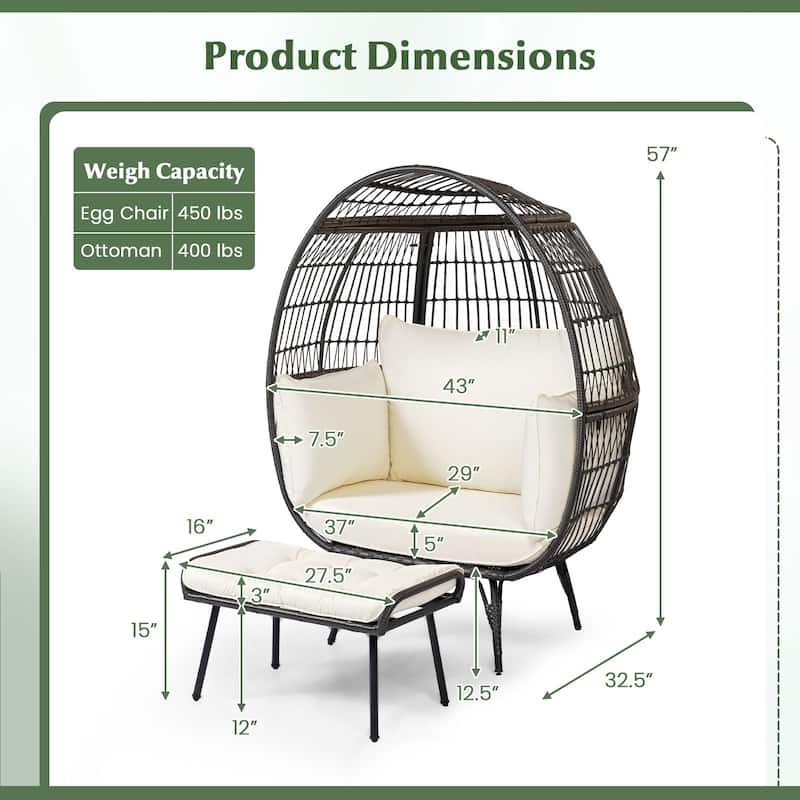 Costway 2 PCS Patio Wicker Lounge Basket Set Oversized Egg Chair with - See Details