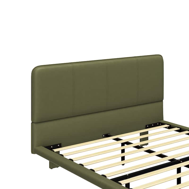 Floating Bed Frame with LED Light, Modern PU Leather Platform Bed, No Boxing Spring Needed, Assemble Easily, Full Size